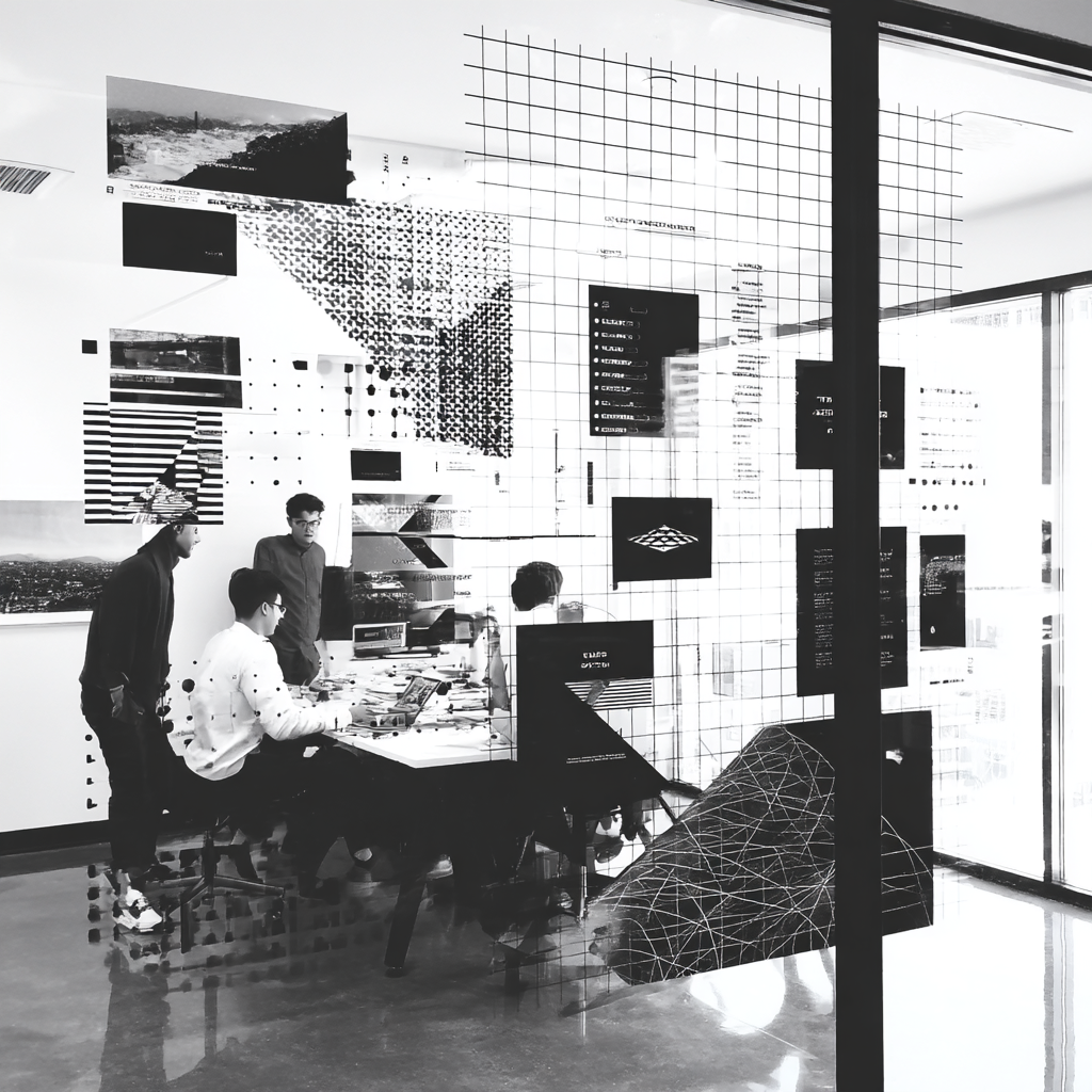 Startup team collaborating on strategic planning